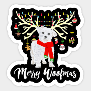 Merry Woofmas Maltese Reindeer Christmas Sticker